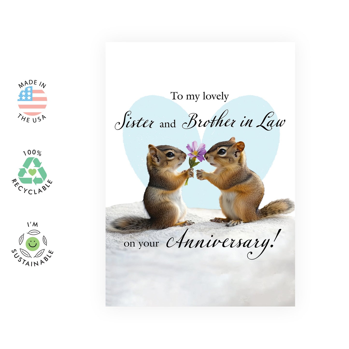 Sweet Squirrels Anniversary Day Card - 'Sister and Brother In-Law' - Romantic Gifts for Sis, Big and Little Sister, Sibling - Giving Flowers - Comes with Fun Stickers