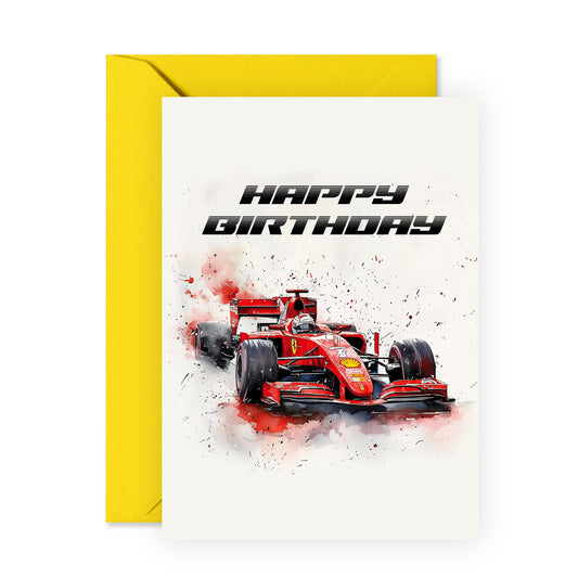 F1 Birthday Card - 'Birthday Red Race Car' - Gifts for Boys, Men, Him, Dad, Brother, Uncle, Nephew, Grandpa, Coworker, Colleague, Cousin, Friend - Fast - Comes with Fun Stickers