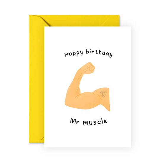Birthday Card For Him - 'Mr. Muscle' - Gifts for Men, Husband, Boyfriend, Brother, Bro, Gym Enthusiasts, Babe, Darling, Guys, Boys - Big Biceps - Comes with Fun Stickers