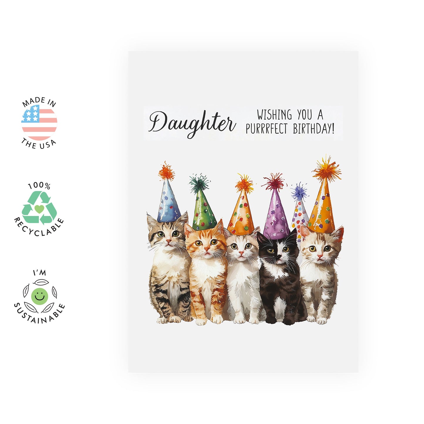 Adorable Pets Birthday Card - 'Cat Birthday Daughter' - Gifts for Her, Kids, Children, Adults, from Mom & Dad - Purrfect Day - Comes with Fun Stickers
