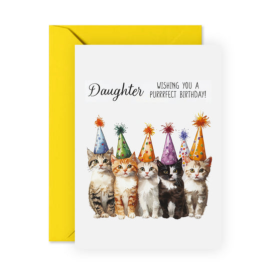 Adorable Pets Birthday Card - 'Cat Birthday Daughter' - Gifts for Her, Kids, Children, Adults, from Mom & Dad - Purrfect Day - Comes with Fun Stickers