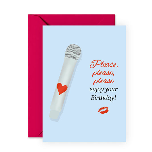 Pop Star Birthday Card - 'Sabrina C Mic' - Gifts for Her, Women, Bestie, Best Friend, Sister, Colleague - Please Enjoy Your Day - Comes with Fun Stickers