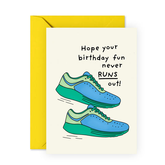 Birthday Card Running Shoes - 'Birthday Fun Run' - Gifts for Him, Guys, Bro, Friend, Colleagues, Brother - Keep The Fun Running - Comes with Fun Stickers