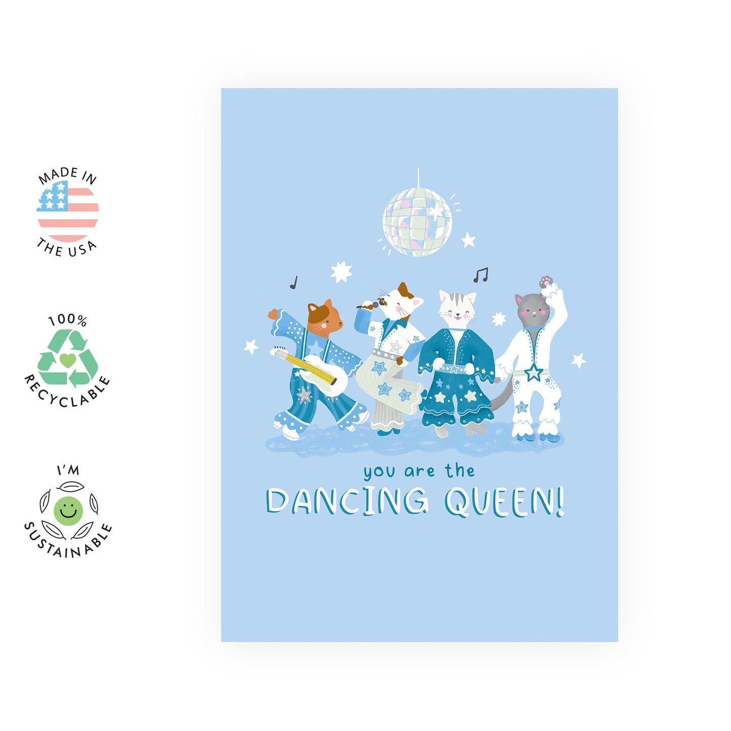 Birthday Card Disco Dance - 'You Are the Dancing Queen Abba Cats' - Gifts for Aunts, BFF, Besties, Sister, Cousin, Mom - Let's Dance - Comes with Fun Stickers