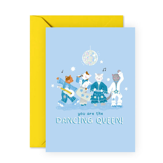 Birthday Card Disco Dance - 'You Are the Dancing Queen Abba Cats' - Gifts for Aunts, BFF, Besties, Sister, Cousin, Mom - Let's Dance - Comes with Fun Stickers