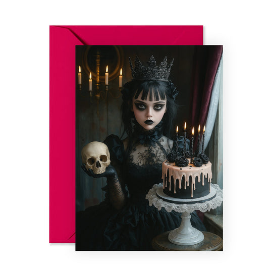 Gothic Birthday Card - 'Goth Girl Dark Birthday' - Gifts for Friends, Colleague, Sister, Her - Black - Comes with Fun Stickers