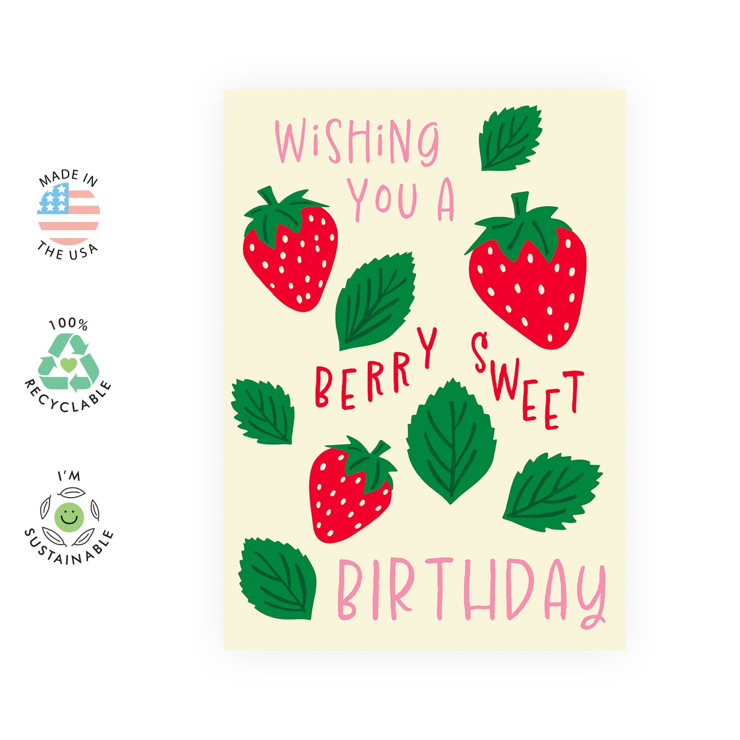 Strawberry Birthday Card for Her or Him - 'Berry Sweet Birthday' - Gifts for Friends, BFF, Bestie, Cousin, Colleague, Coworker - Berries - Comes with Fun Stickers