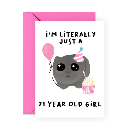 '- Cute 21st Birthday Card - 'Just A 21 Year Old Girl' - Adorable Card for Her 21st Birthday Celebration - Comes with Fun Stickers