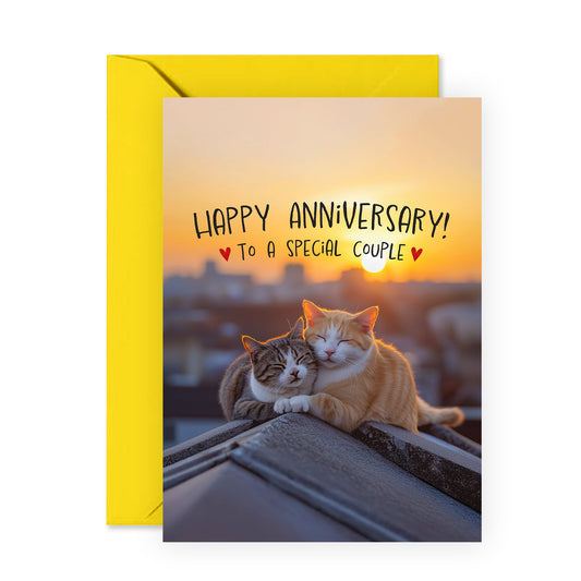 Happy Anniversary Card 'To a Special Couple' - Cat Design with Sunset Background - For Friends, Colleague, Brother, Sister, Mom, Dad, Parents, Cousin- Celebrating Love and Milestones - Blank Inside