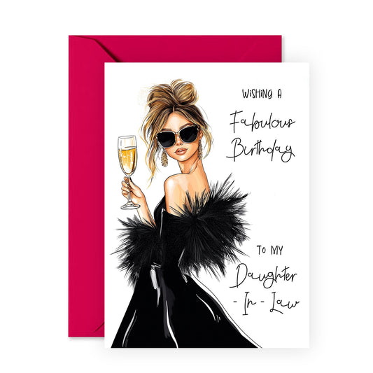 Fabulous Birthday Card - Daughter In Law - Presents for Her, Ladies, Women, Family - Fab and Beautiful - Comes with Fun Stickers