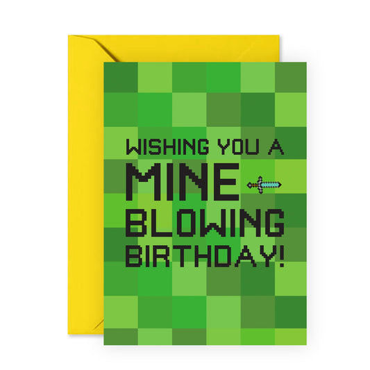 Cool Minecraft-Inspired Birthday Card - Gamer Gifts for Kids, Boy, Son, Nephew, Niece, Girls, Teens, Grandkids, Friends, Neighbours and Him - Pixel Art Mine-Themed - Comes with Fun Stickers