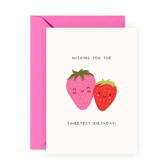 Cute Strawberry Birthday Card for Her – Greeting Gifts for Women, Girls, Little Sister, Mum, Daughter, Children, Kids, Granddaughter, Niece, Goddaughter -Sweet and Lovely Berries -Comes with Stickers