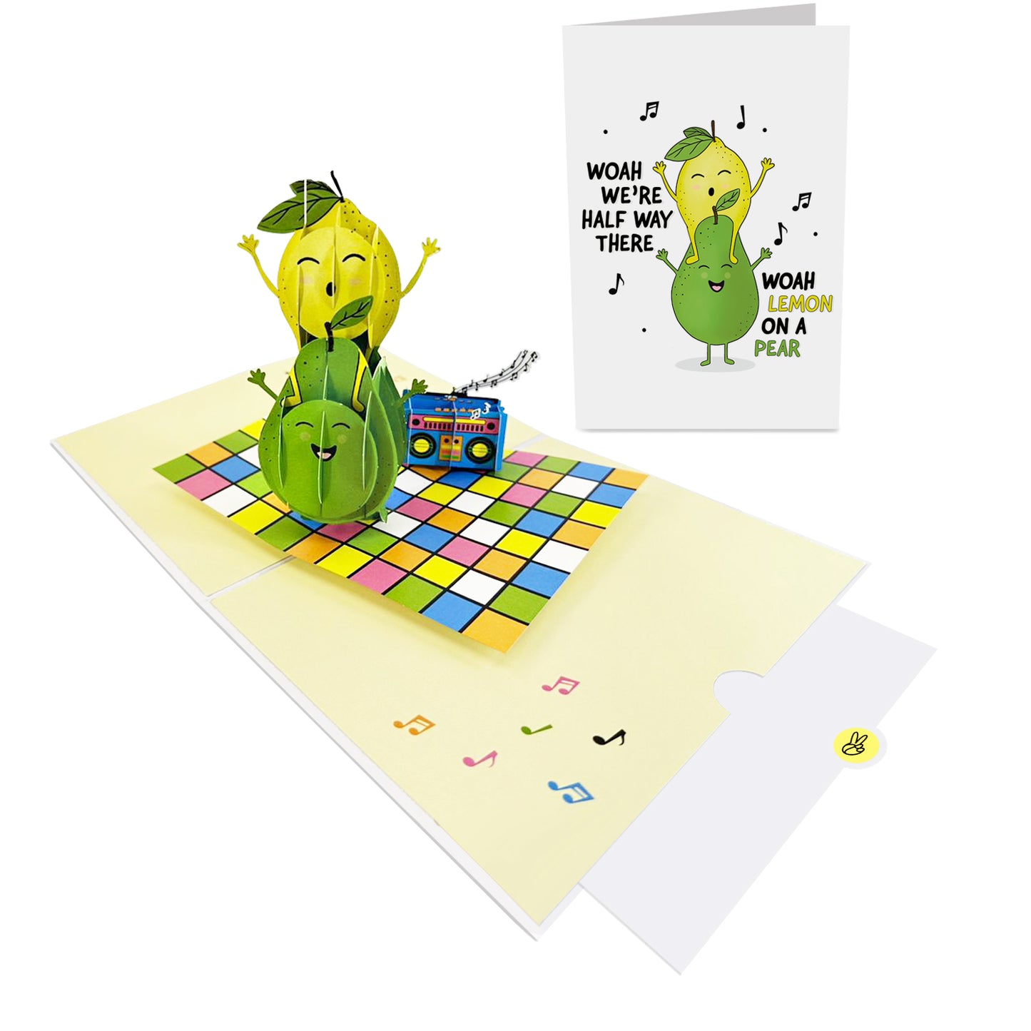 Cute Funny Pop Up Card - Lemon on a Pear - Pear - Lemon - Pun - For Men Women Boys Girls Him Her