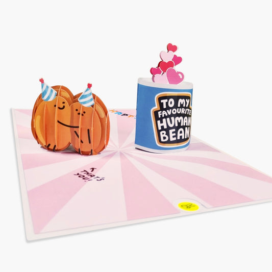 Funny Cute Pop Up Card - You Are My Human Bean - For Men Women Him Her