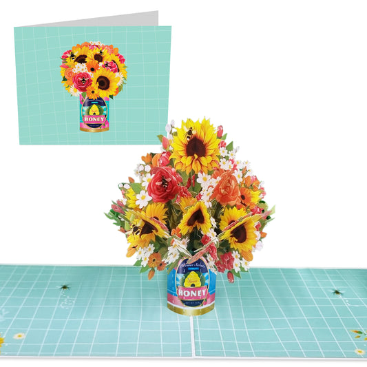 Floral Pop Up Card - Sunflowers And Bees - For Women Girls Her