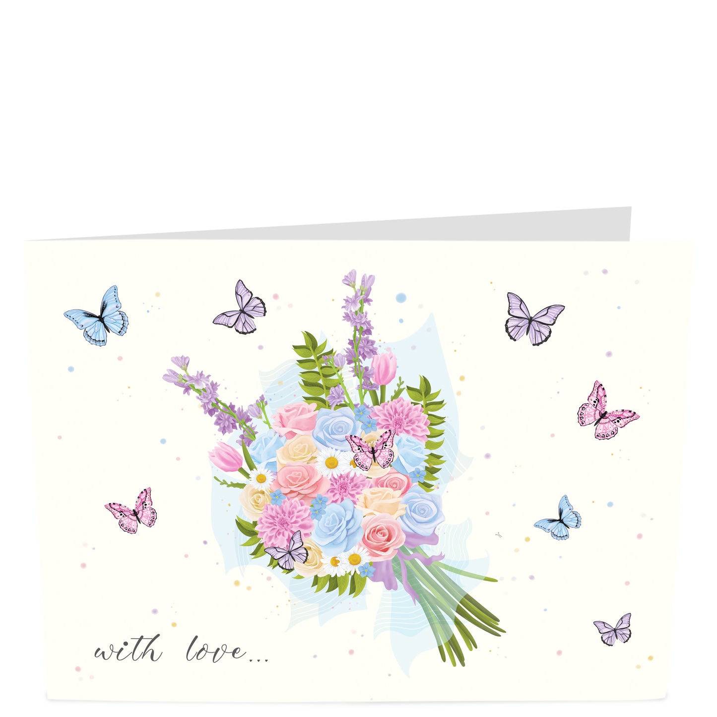 Flower Pop Up Card - Pastel Flowers and Butterfly - For Women Girls Her