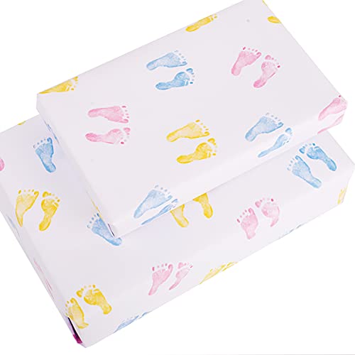 Baby Wrapping Paper - 6 Sheets of Gift Wrap - 'Baby Feet' - White Gift Wrap - For Boys Girls Kids Baby