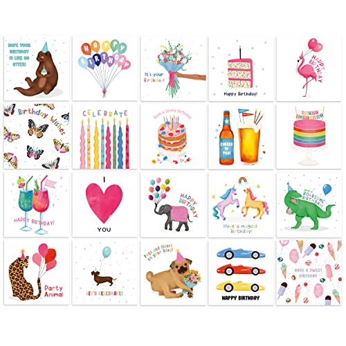 Cute Birthday Cards Multipack - 20 Pack Assortment - For Men Women Boys Girls Him Her