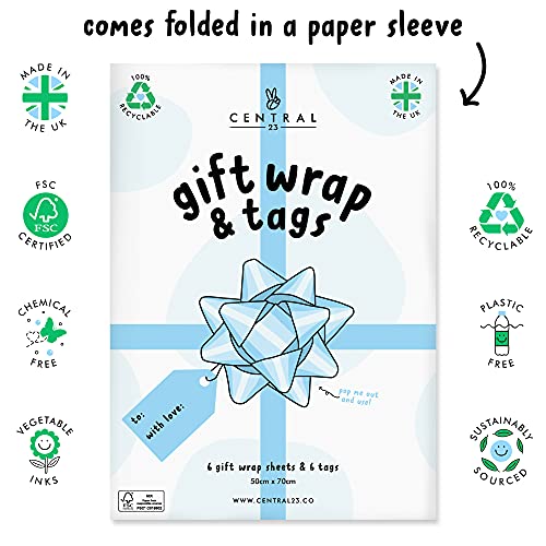 Mushroom Wrapping Paper - 6 Sheets of Gift Wrap - 'Mushrooms' - Navy Blue Gift Wrap - For Men Women Him Her Boys Girls Kids