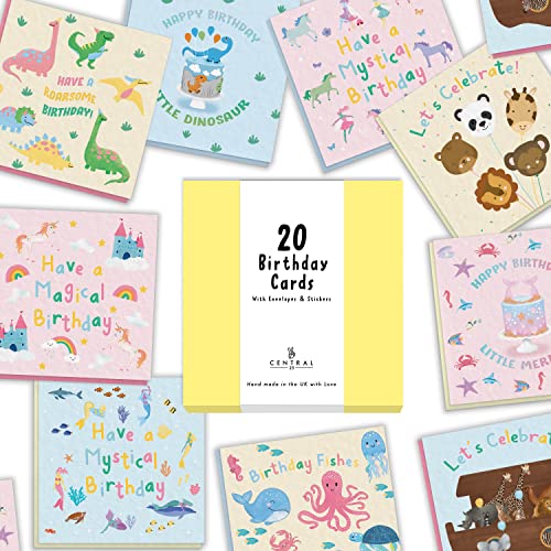 Cute Kids Birthday Cards Multipack - 20 Pack Assortment - For Boys Girls Him Her