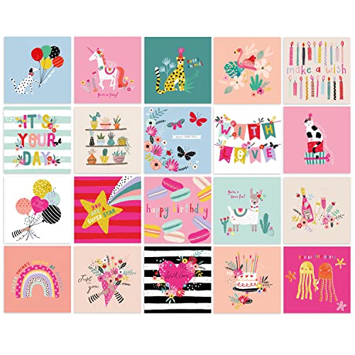 Cute Sweet Birthday Cards Multipack - 20 Pack Assortment - For Men Women Boys Girls Him Her