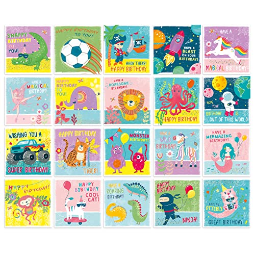 Cute Kids Birthday Cards Multipack - 20 Pack Assortment - For Men Women Boys Girls Him Her