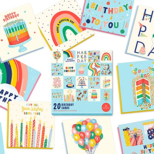 Sweet Birthday Cards Multipack - 20 Pack Assortment - For Men Women Boys Girls Him Her