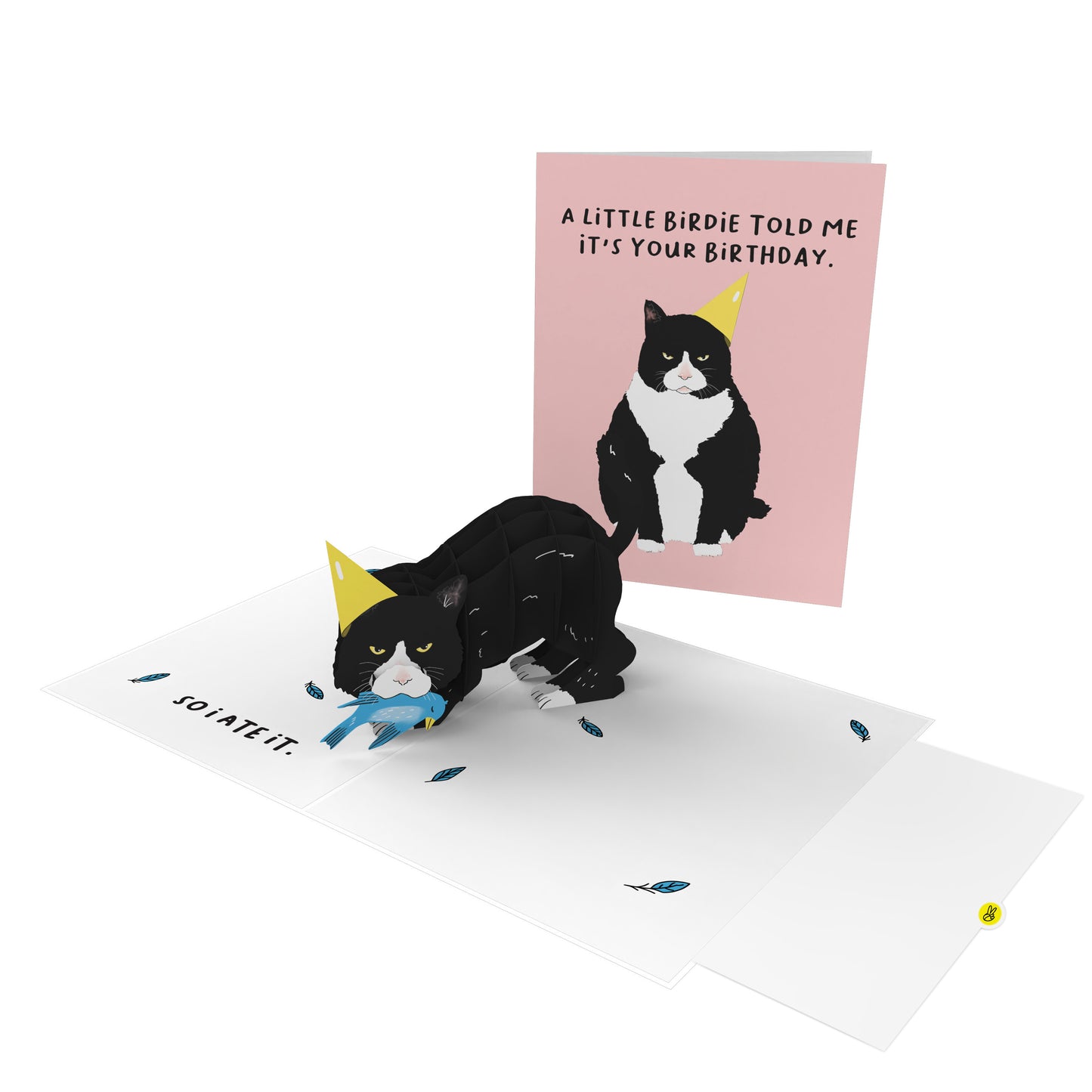 Cat Pop Up Birthday Card - Little Birdie - For Men Women Boys Girls Him Her