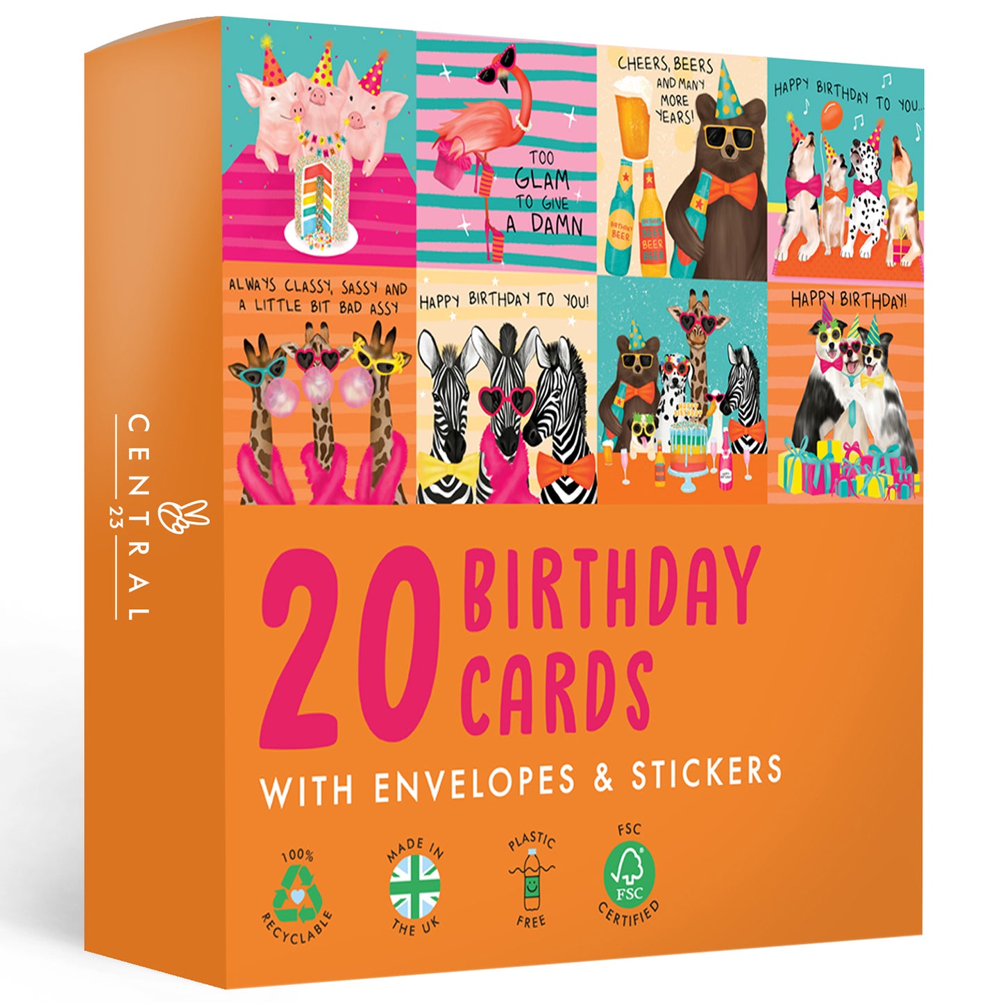 Funny Animal Birthday Cards Multipack - 20 Pack Assortment - For Men Women Boys Girls Him Her