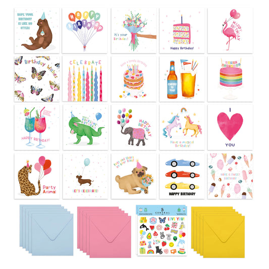 Cute Birthday Cards Multipack - 20 Pack Assortment - For Men Women Boys Girls Him Her