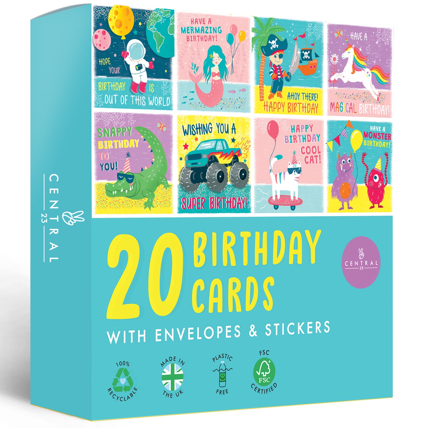 Cute Kids Birthday Cards Multipack - 20 Pack Assortment - For Men Women Boys Girls Him Her