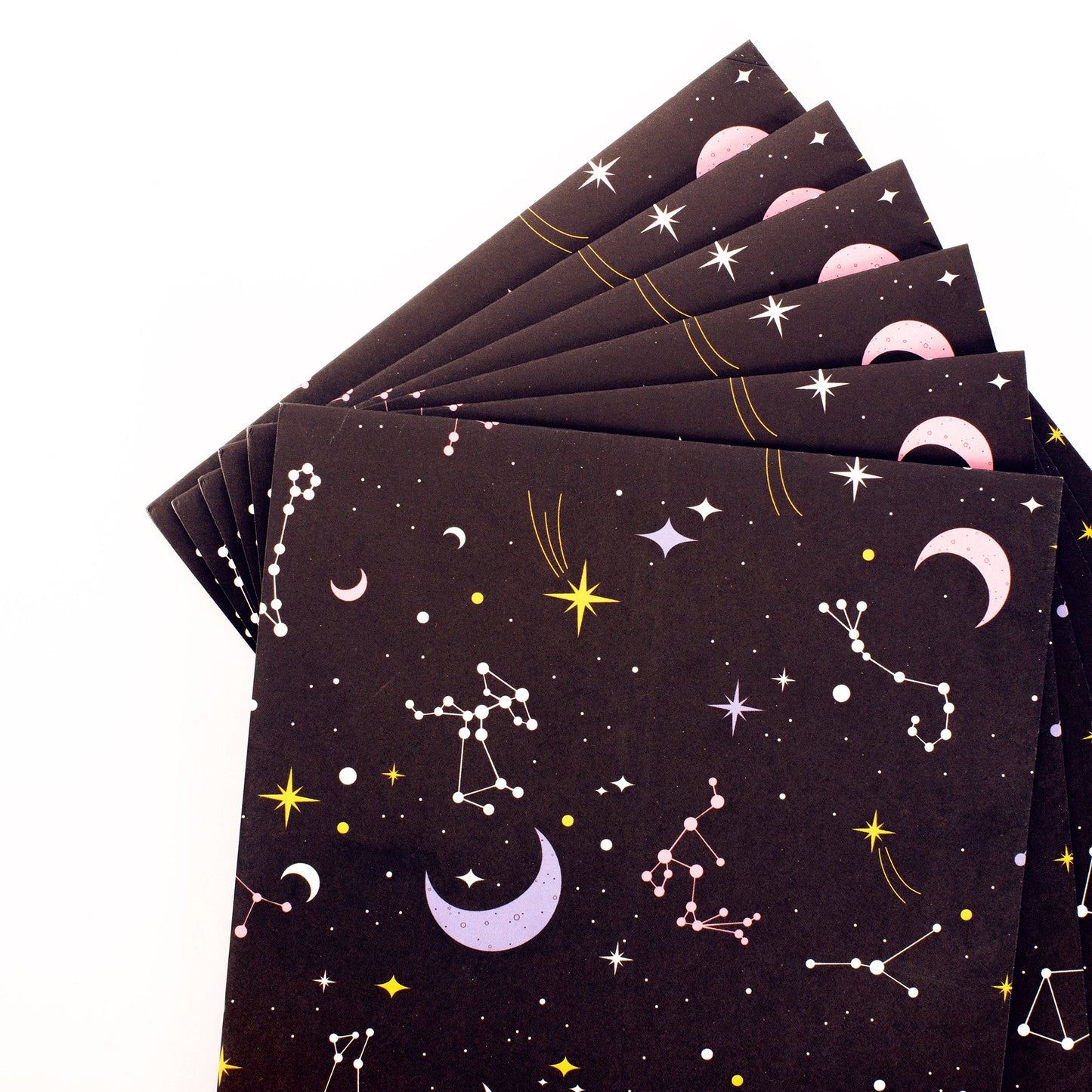Constellation Wrapping Paper - 6 Sheets of Gift Wrap - 'Constellations' - Black Gift Wrap - For Men Women Him Her Boys Girls Kids