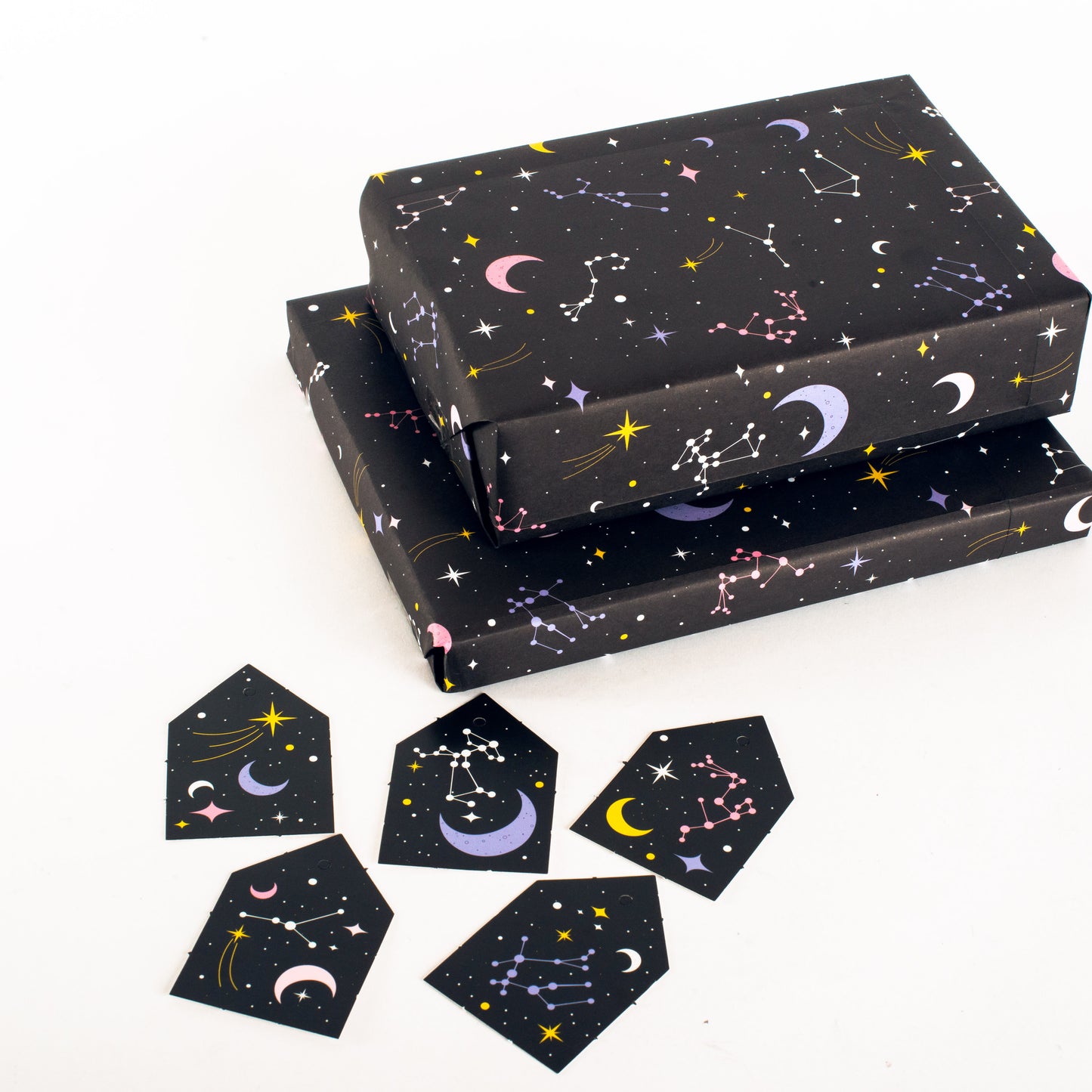 Constellation Wrapping Paper - 6 Sheets of Gift Wrap - 'Constellations' - Black Gift Wrap - For Men Women Him Her Boys Girls Kids