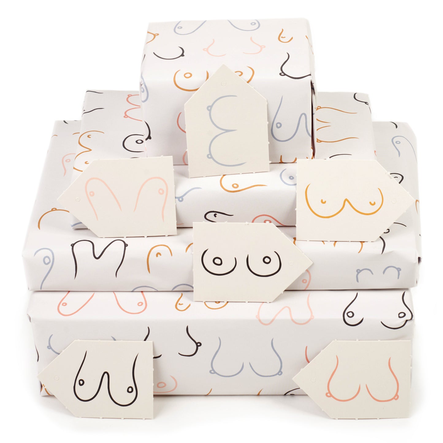 Boobs Wrapping Paper - 6 Sheets of Gift Wrap - 'Double Boobs' - White Gift Wrap - For Women Her