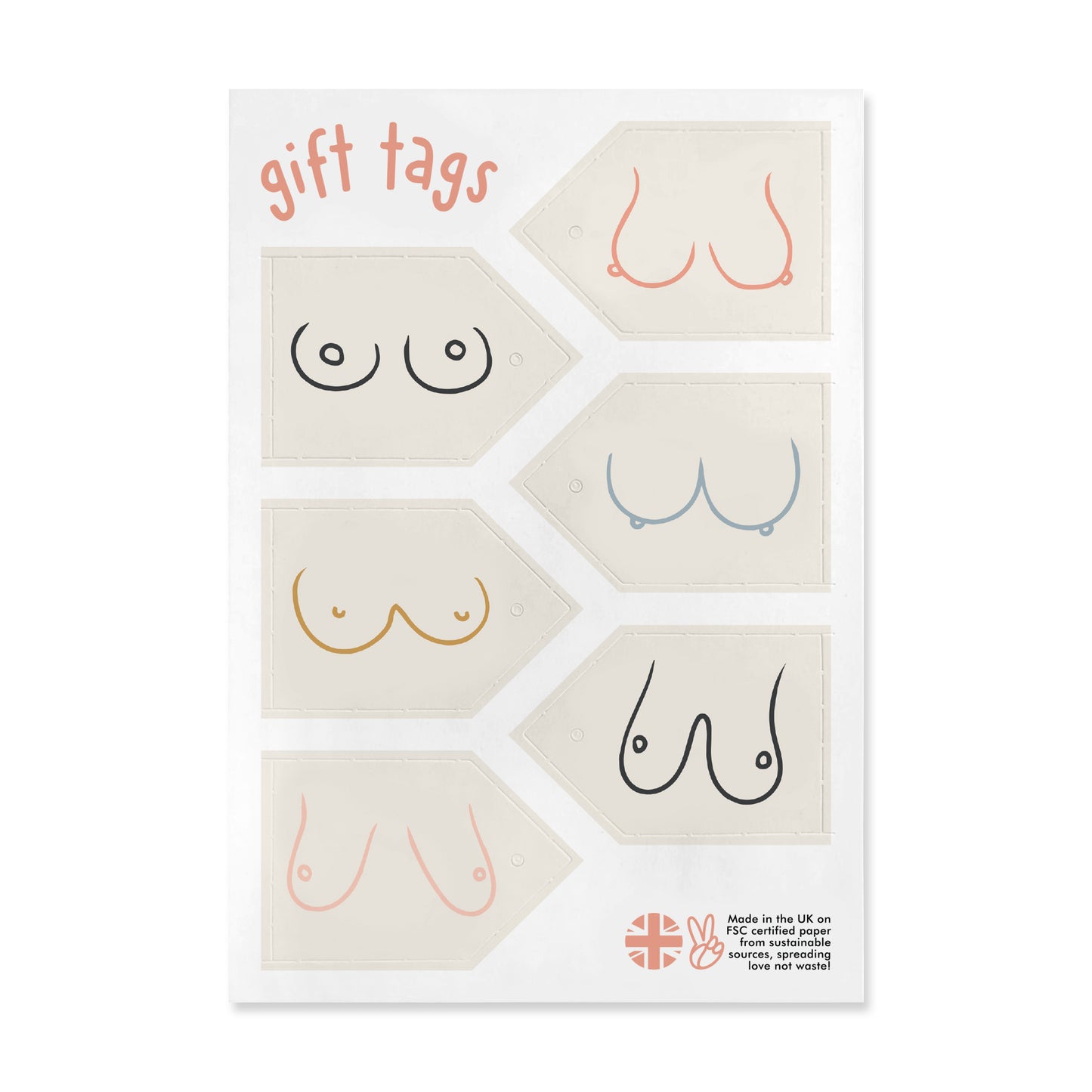 Boobs Wrapping Paper - 6 Sheets of Gift Wrap - 'Double Boobs' - White Gift Wrap - For Women Her