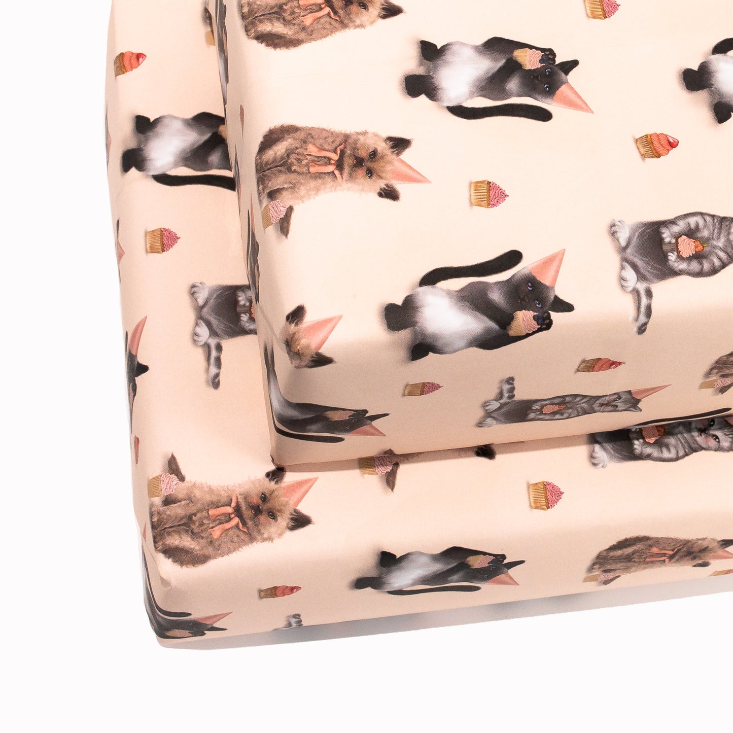 Cat Wrapping Paper - 6 Sheets of Gift Wrap - 'Purrty Cupcake Cats' - Pink Gift Wrap - For Women Her Girls Kids