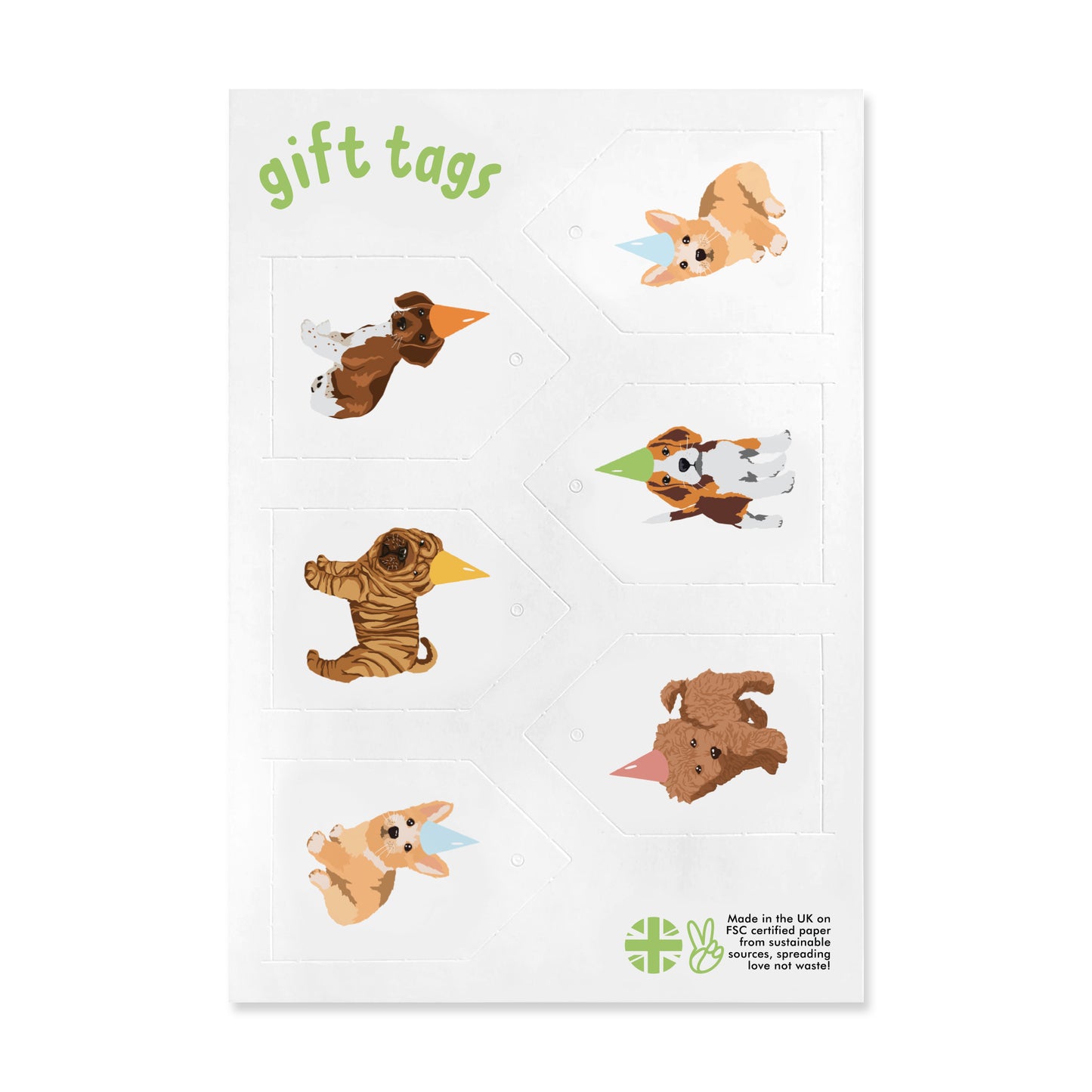 Dog Wrapping Paper - 6 Sheets of Gift Wrap - 'Puppy Birthday' - White Gift Wrap - For Men Women Him Her Boys Girls Kids