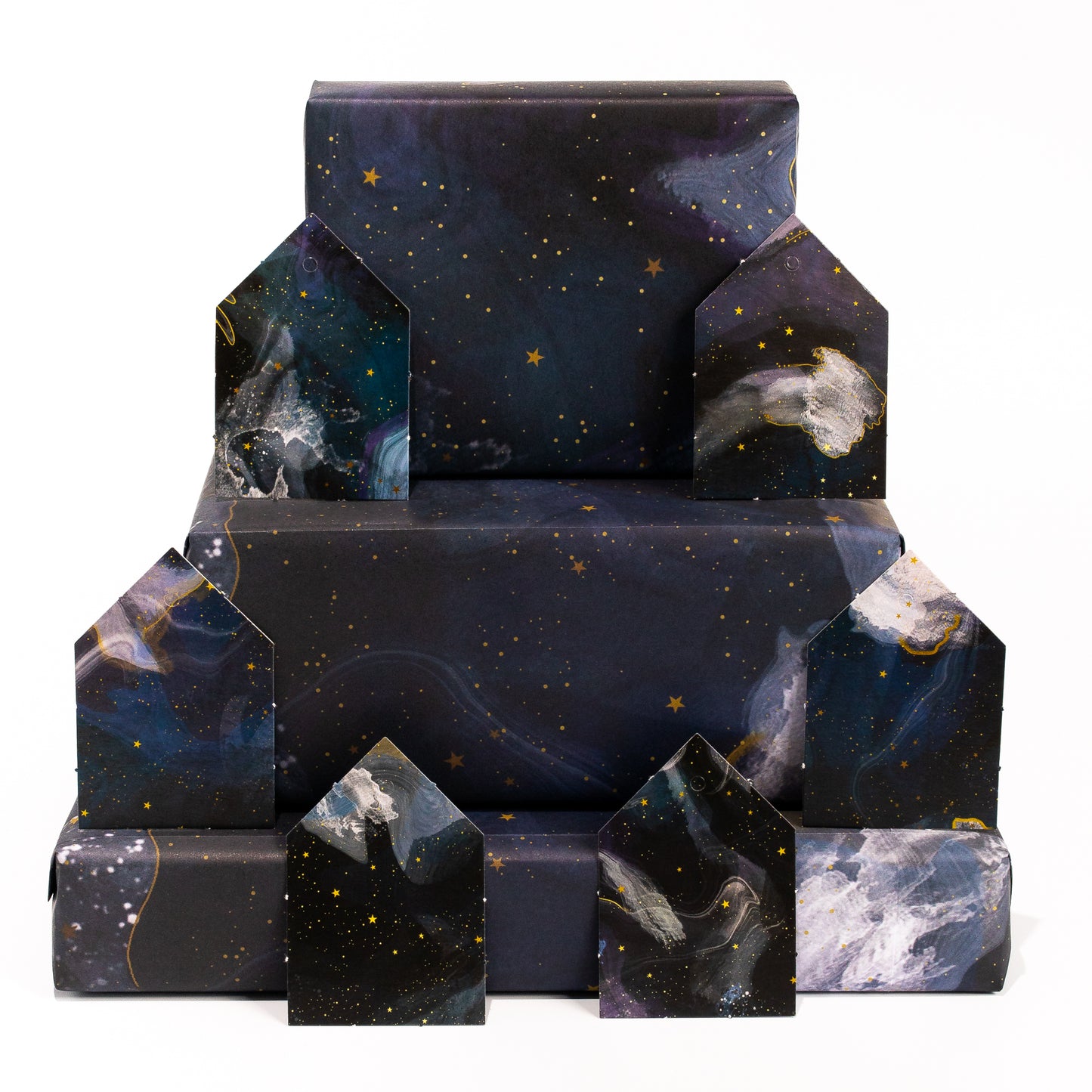 Galaxy Wrapping Paper - 6 Sheets of Gift Wrap - 'Watercolour Sky' - Black Gift Wrap - For Men Women Him Her Boys Girls