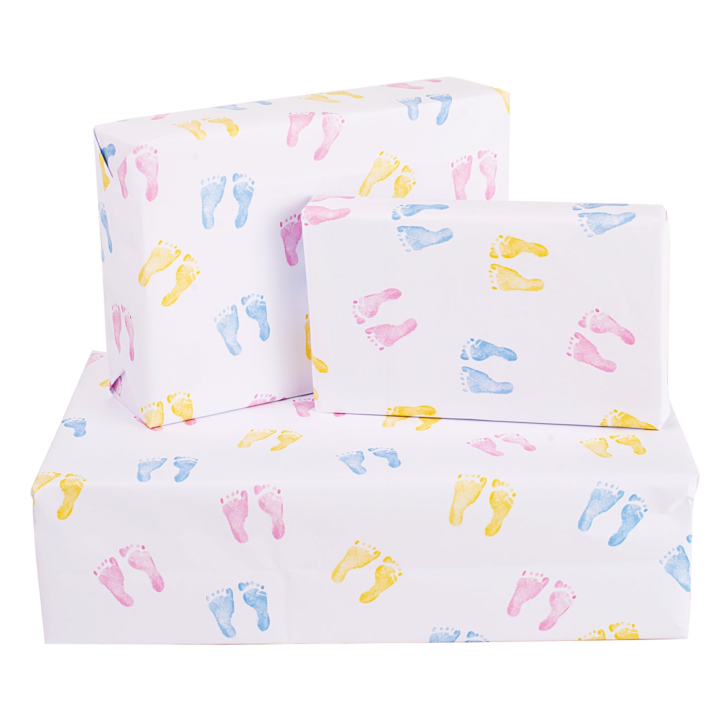 Baby Wrapping Paper - 6 Sheets of Gift Wrap - 'Baby Feet' - White Gift Wrap - For Boys Girls Kids Baby