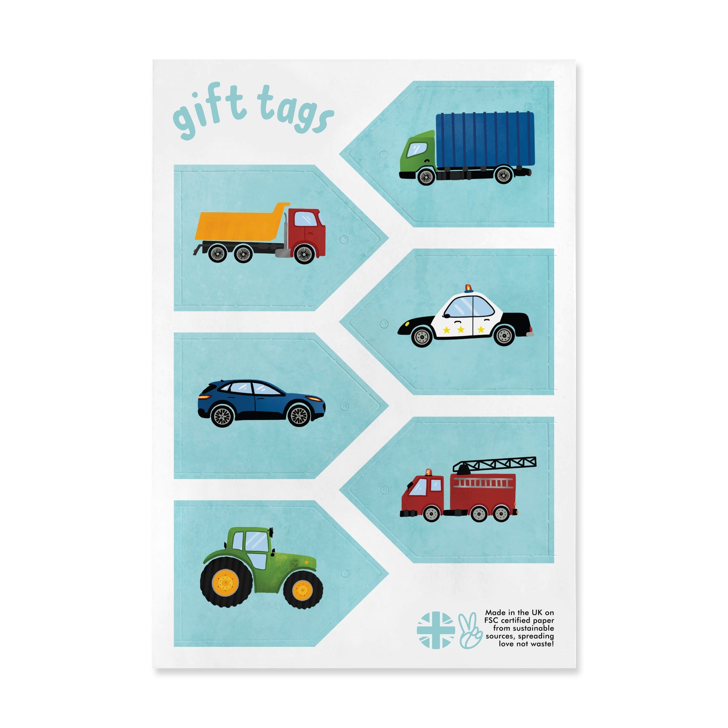 Vehicles Wrapping Paper - 6 Sheets of Gift Wrap - 'Vehicles' - Blue Gift Wrap - For Boys Him Kids