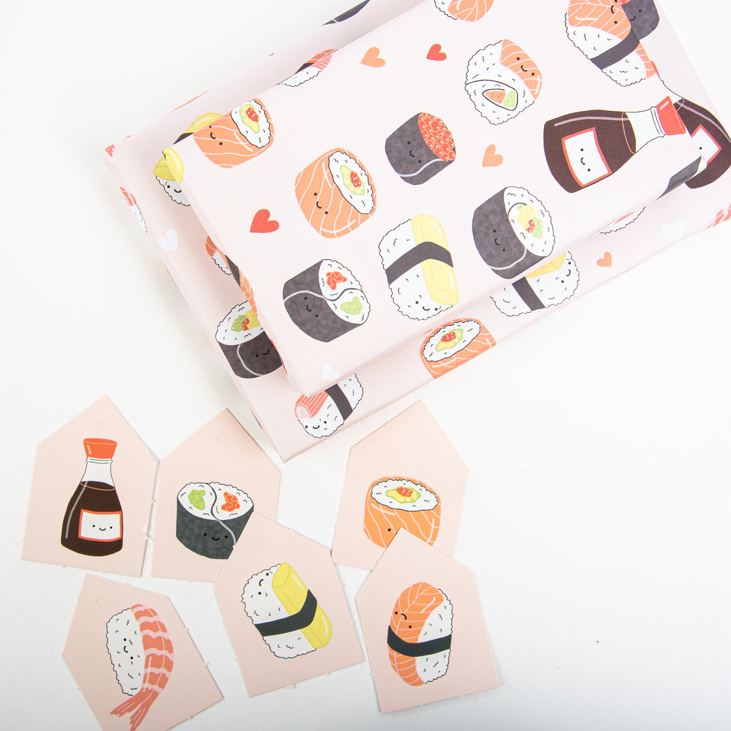 Sushi Wrapping Paper - 6 Sheets of Gift Wrap - 'Sushi' - Pink Gift Wrap - For Girls Women Her Kids