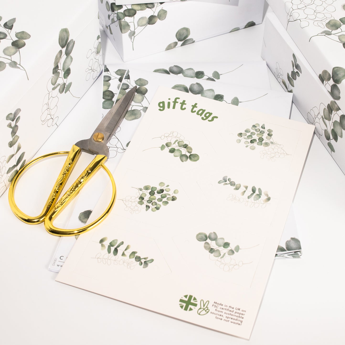 Eucalyptus Wrapping Paper - 6 Sheet of Gift Wrap - 'Eucalyptus' - White Gift Wrap - For Men Women Him Her
