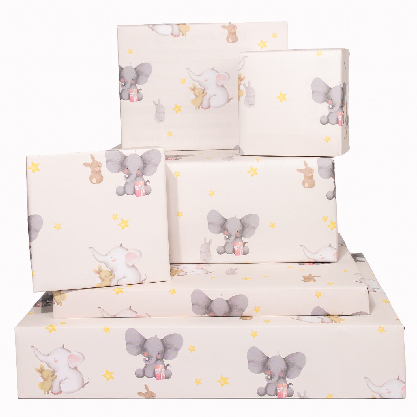 Elephants and Bunnies Wrapping Paper - 6 Sheets of Gift Wrap - 'Elephants and Bunnies' - Pink Gift Wrap - For Boys Girls Baby Kids