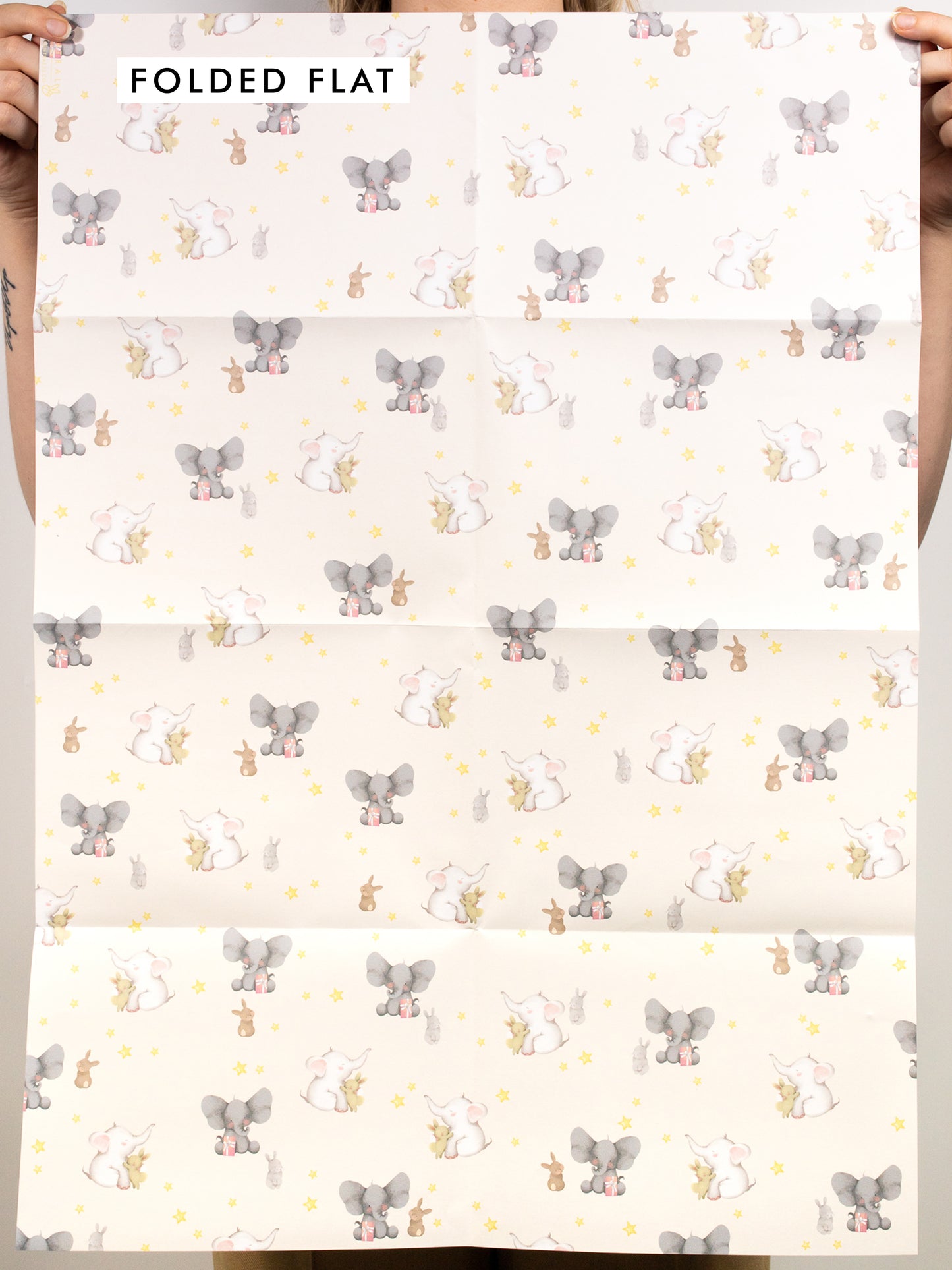 Elephants and Bunnies Wrapping Paper - 6 Sheets of Gift Wrap - 'Elephants and Bunnies' - Pink Gift Wrap - For Boys Girls Baby Kids